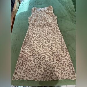 Maggy London Cream Midi Dress with Brown Leaf Print .. sz 6